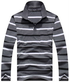 長袖正價條紋男士t恤批發便宜純棉男裝翻領價格 廠家 圖片